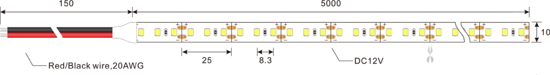 2835 120leds 12v strisce led dimensione