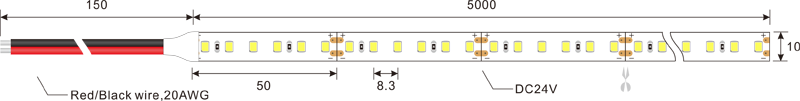 2835 120leds 24v strisce led dimensione