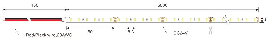 3014 120leds 12v led strip lampu dimensi