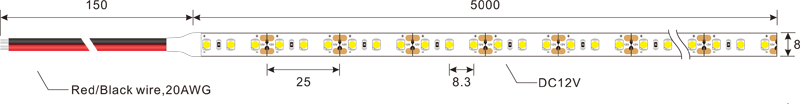 3528 120leds 12v ledstripverlichting afmeting: