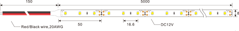 3528 60leds 12v ledstripverlichting afmeting: