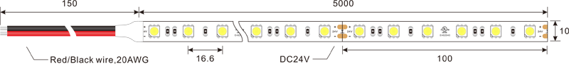 5050 60leds 24v strisce led dimensione