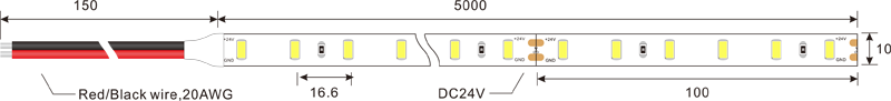 SAMSUNG 5630 60leds 24v led strip lampu dimensi