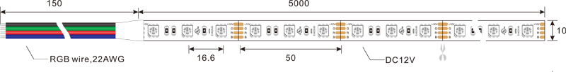 5050 60 leds 12v rgb led-stripverlichting dimensie: