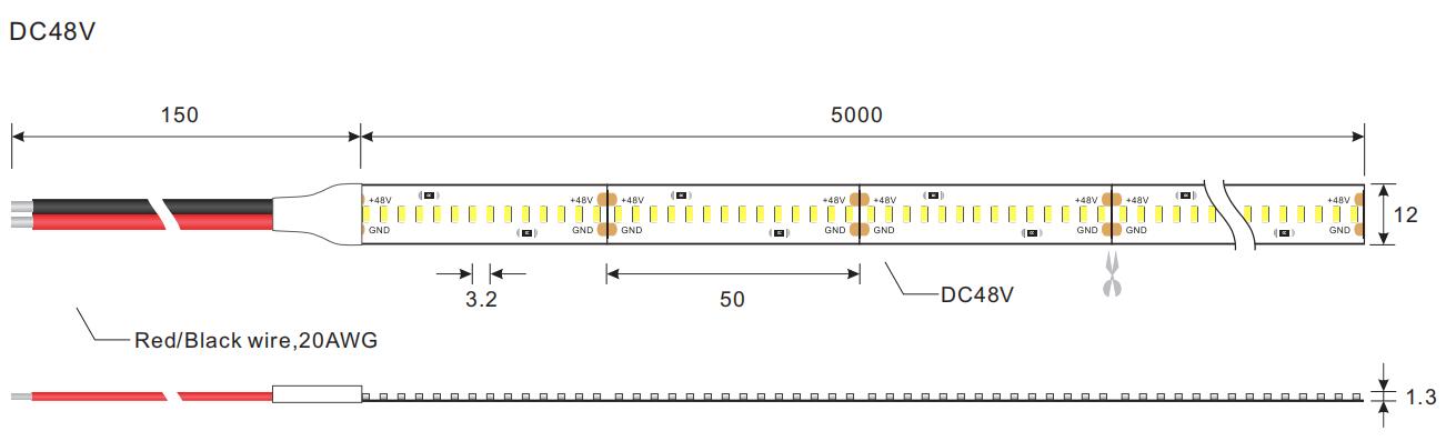 3014 48v led strip lights dimension - 36V/48V LED Strip Lights