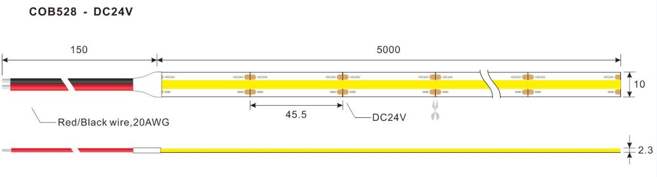 528leds सिल एलईडी पट्टी रोशनी आयाम - COB एलईडी पट्टी रोशनी श्रृंखला