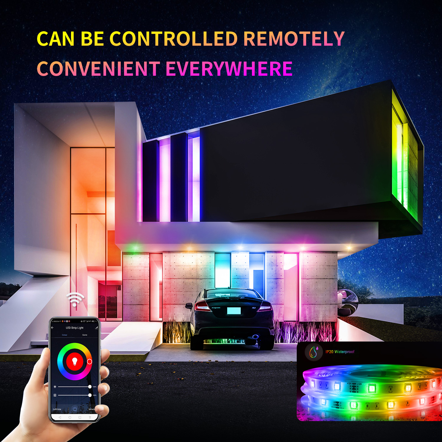 يمكن التحكم في مجموعة أضواء الشريط الذكية 5050 RGB Dream Color LED باستخدام تطبيق الهاتف الموسيقى Alexa Google home أو 40 keys Remote 12 - أضواء شريط LED قابلة للعنونة