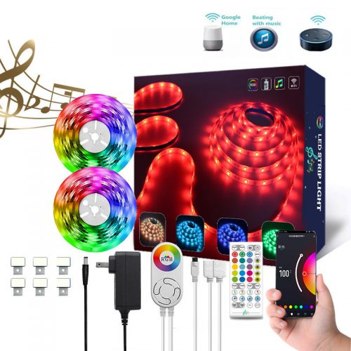 Music Voice or Remote Control 5050 RGB Color Smart Strip Lights Set Can be used with Tuya Alexa Google Assistant