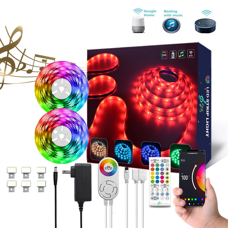 صوت الموسيقى أو جهاز التحكم عن بعد 5050 RGB Color Smart Strip Lights Set يمكن استخدامها مع Tuya Alexa Google Assistant 10 - RGB LED Strip Light Kit