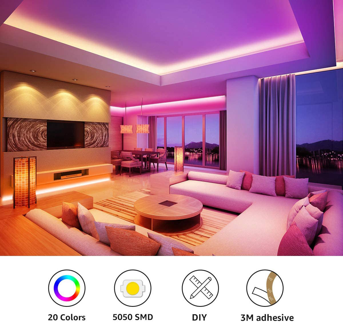 صوت الموسيقى أو جهاز التحكم عن بعد 5050 RGB Color Smart Strip Lights Set يمكن استخدامها مع Tuya Alexa Google Assistant 14 - RGB LED Strip Light Kit