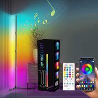 Luz de suporte de canto de tripé LED RGB com aplicativo ou controle remoto de música para decoração de sala de estar