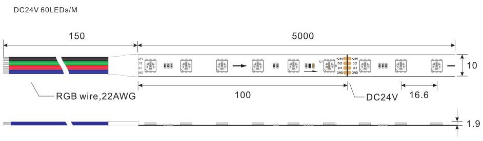 WS2812 24V LED strip licht afmeting - WS2812 LED Strip serie