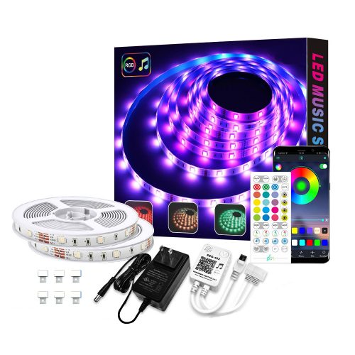مجموعة شريط إضاءة LED ذكي RGB مقاوم للماء عبر التحكم في الموسيقى للتطبيق لإضاءة المنزل الذكي