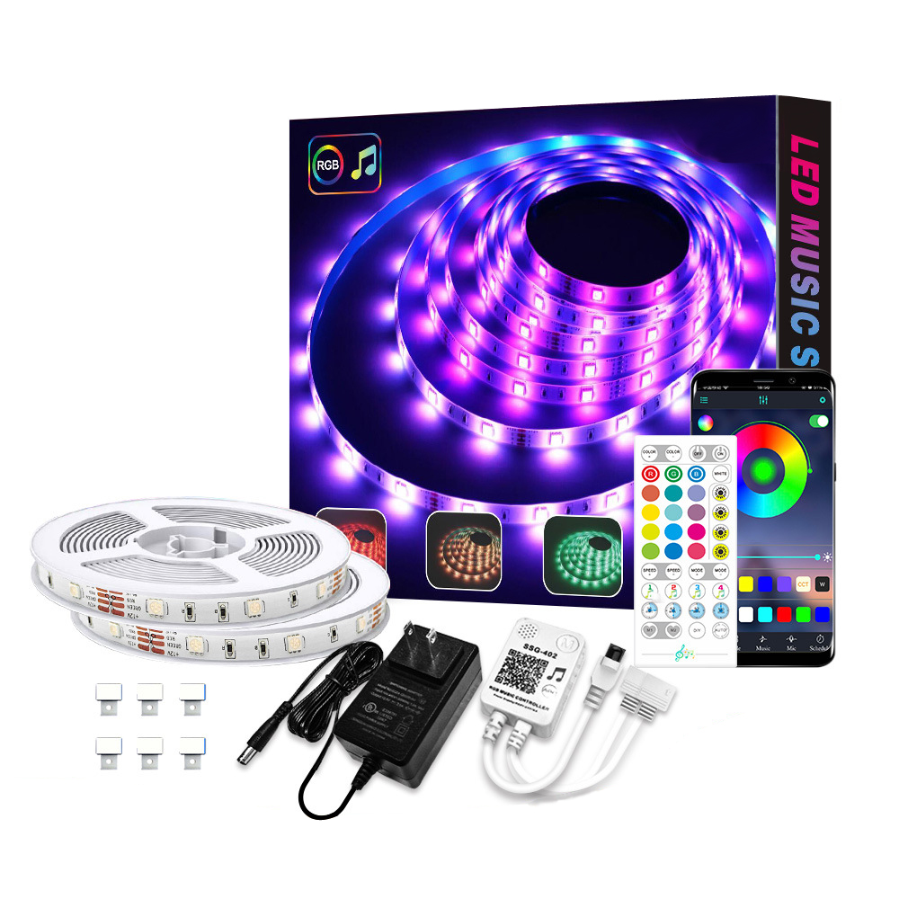 مجموعة شريط إضاءة LED ذكي RGB مقاوم للماء عبر التحكم في الموسيقى للتطبيق لإضاءة المنزل الذكي 1 - مجموعة شريط إضاءة LED RGB