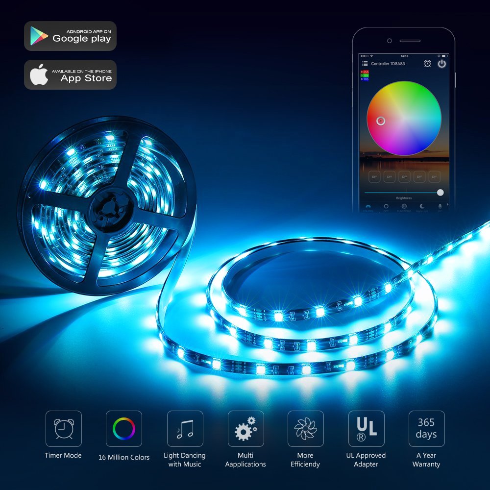 Wifi RGB Dream Color LED Smart Strip Light Kit can be Controlled with Tuya APP Music Alexa Google home Mic Voice 40keys Remote 5 - Addressable LED Strip Lights