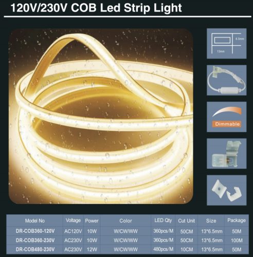 Κίνα Προμηθευτής Εργοστασιακή Τιμή Χονδρική 220V Αδιάβροχο COB LED Strip Light Κατασκευαστής