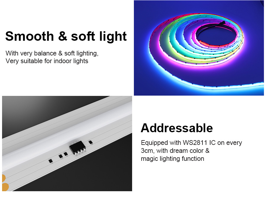 Dream color RGB COB LED Strip 24V Dimmable Flexible Addressable LED Strips Lights 5 - COB LED Strip Lights Series