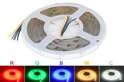 Fita de LED flexível de alta densidade sem ponto de iluminação RGBCCT/RGBCW colorido COB