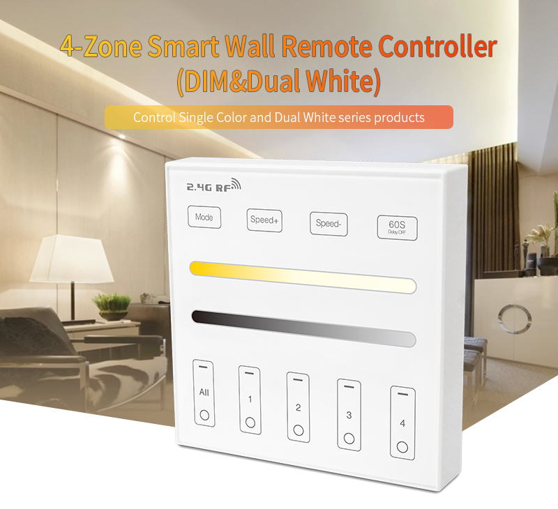 4 Zone Smart Wall Remote Controller for Single Color Dual White LED Lights 1 - 4-Zone Individual Control