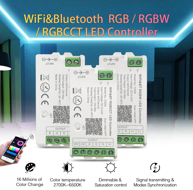C03WC04WC05W WiFiBlueTooth RGBRGBWRGBCCT LED Controller 1 - 2.4GHz RF Smart Controller