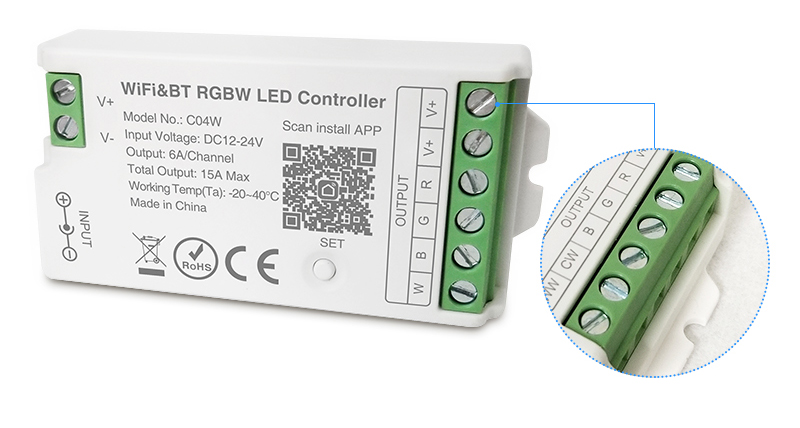 C03WC04WC05W WiFiBlueTooth RGBRGBWRGBCCT LED Controller 15 - 2.4GHz RF Smart Controller