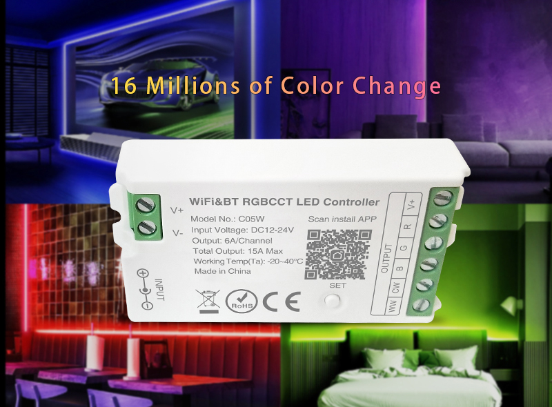 C03WC04WC05W WiFiBlueTooth RGBRGBWRGBCCT LED Controller 5 - 2.4GHz RF Smart Controller