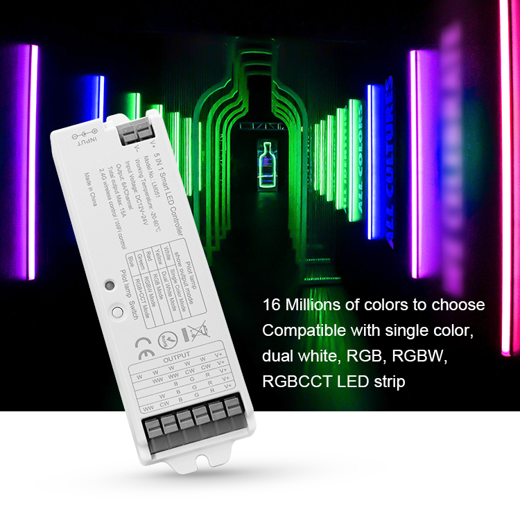FUT051LM051 2.4GHz RFWiFi RGBCCT 5 IN 1 Smart LED Controller 1 - 2.4GHz RF Smart Controller