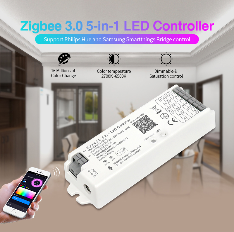 FUT052 LM052 2.4GHz RF Zigbee WiFi RGBCCT 5 IN 1 Smart LED Controller 1 - 2.4GHz RF Smart Controller