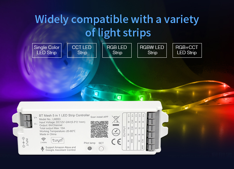 LM053 2.4GHz RFBluetoothWiFi RGBCCT 5 IN 1 Smart LED Controller 4 - 2.4GHz RF Smart Controller