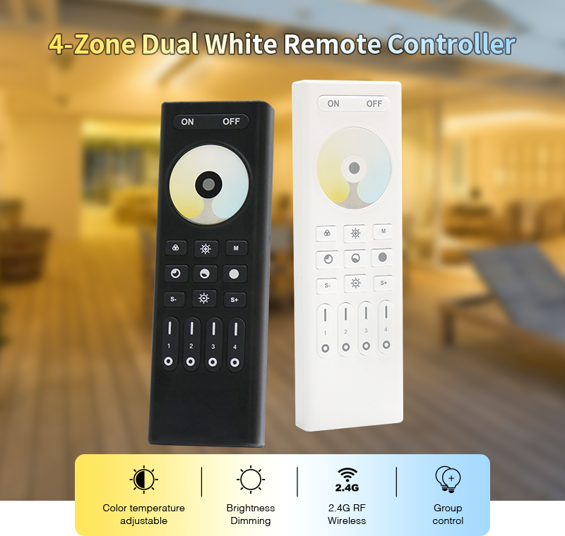 RC02RF 2.4GHz RF 4 Zone Dual White Remote Controller 1 - 4-Zone Individual Control
