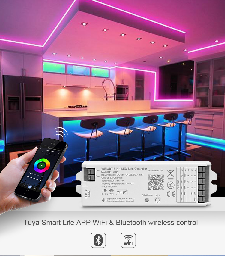 WB5 2.4GHz RFWiFiBluetooth RGBCCT 5 IN 1 Smart LED Controller 2 - 2.4GHz RF Smart Controller