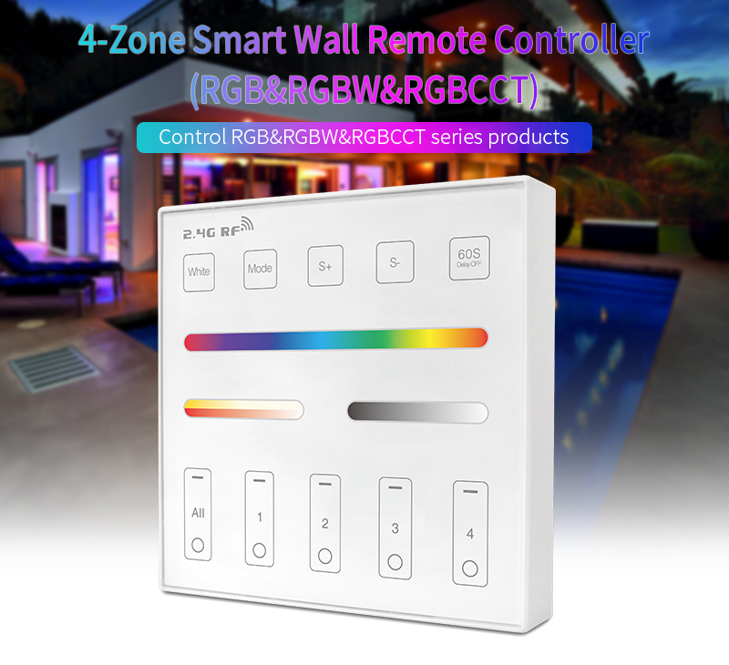 WR01RF 4 Zone Smart Wall Remote Controller for RGBRGBWRGBCCT LED Lights 1 - 4-Zone Individual Control