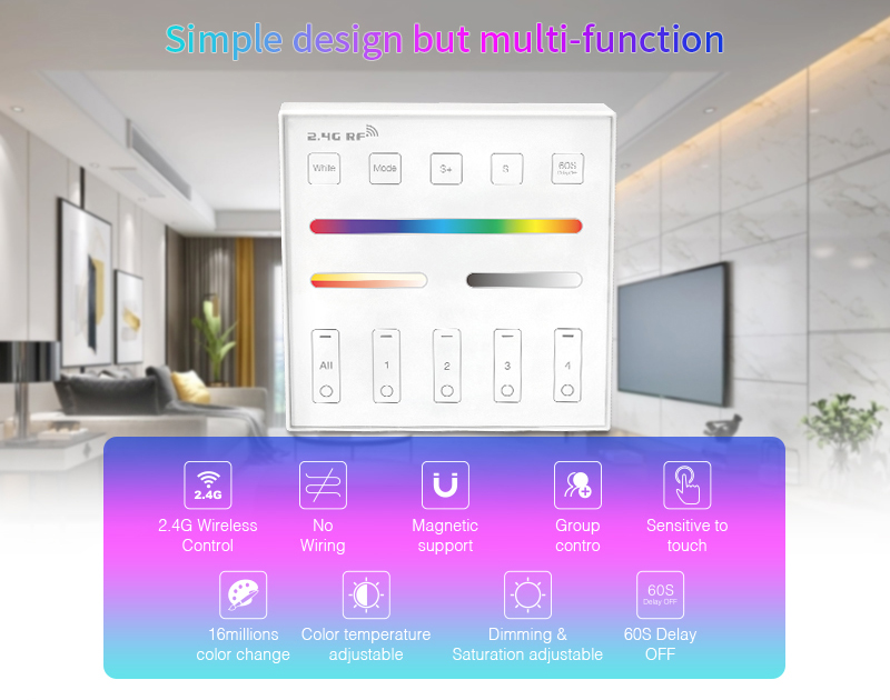 WR01RF 4 Zone Smart Wall Remote Controller for RGBRGBWRGBCCT LED Lights 3 - 4-Zone Individual Control