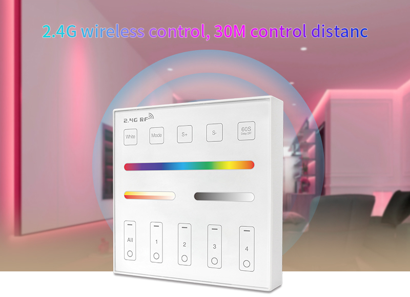 WR01RF 4 Zone Smart Wall Remote Controller for RGBRGBWRGBCCT LED Lights 4 - 4-Zone Individual Control
